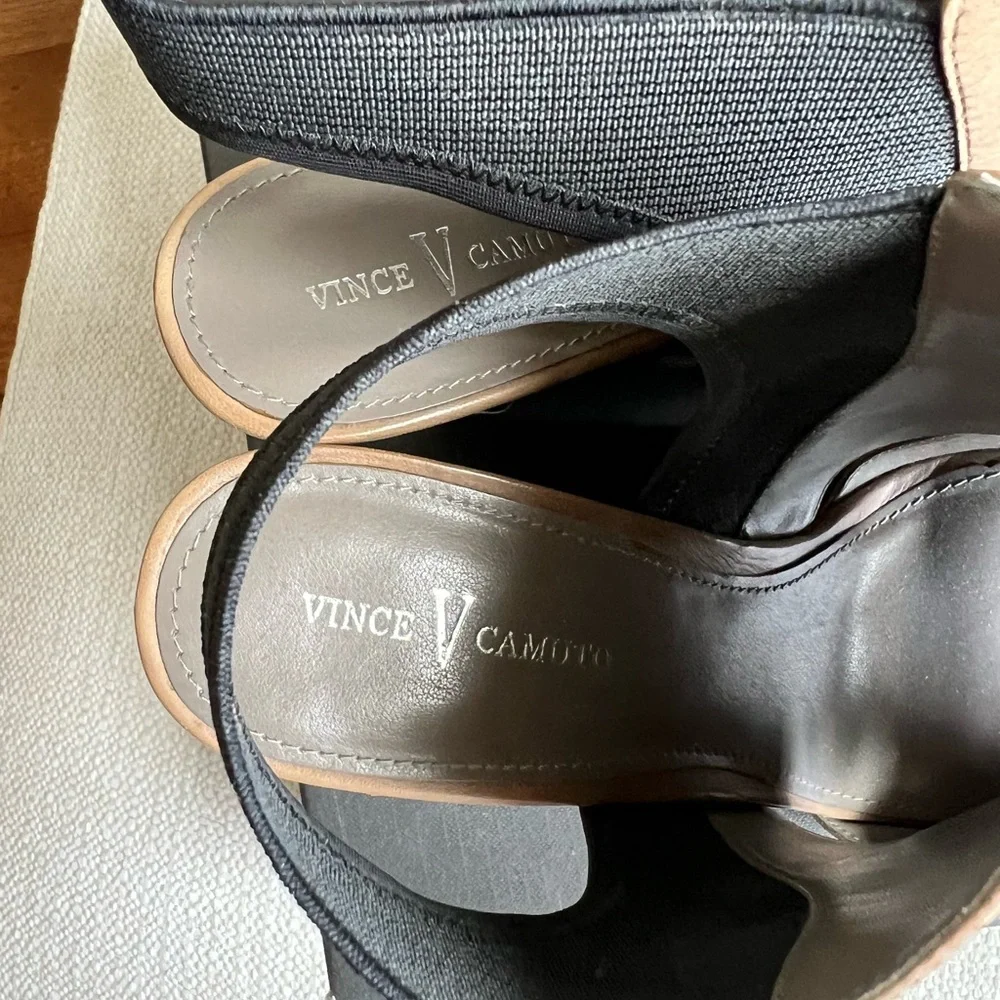 VINCE CAMUTO VADO Tan Black leather Wedge Sandal size 9
